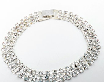 Multi-Row Rhinestone Link Bracelet - 8.25"