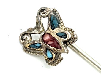 Vintage Butterfly Stick Pin with Turquoise Inlay