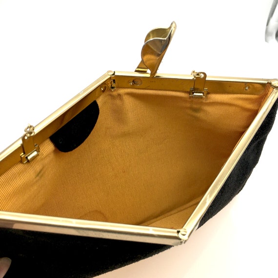 Vintage 1960s Black Suede Leather Handbag / Clutch - image 5