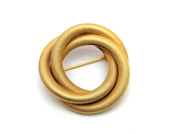 Vintage Sarah Coventry Brushed Gold Tone Twisted Circles Brooch - 1.5"