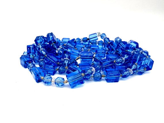 Opera Length Vintage Faceted Blue Glass Bead Neck… - image 3