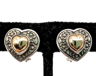 Vintage James Avery Sterling Silver & 14K Gold Heart Floral Bangle and/or Stud Earrings