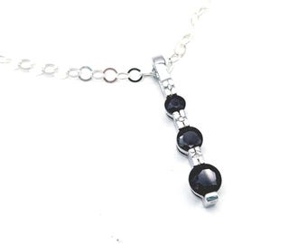Vintage Sterling Silver & Dark Blue  Sapphire Pendant Necklace - 14 - 18" Adjustable