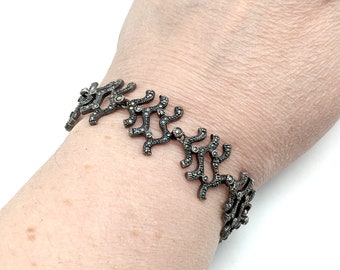 Vintage Marcasite & Sterling Silver Coral-Like Link Bracelet - 7"