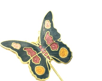 Vintage Cloisonne Enamel Butterfly Stick Pin