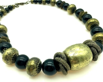 Coldwater Creek Black & Gold Bead Necklace - 20-22" Adjustable