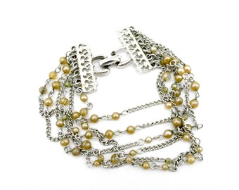 Signed Coro Silver Tone & Faux Pearl Chain Bracelet - 7.25"
