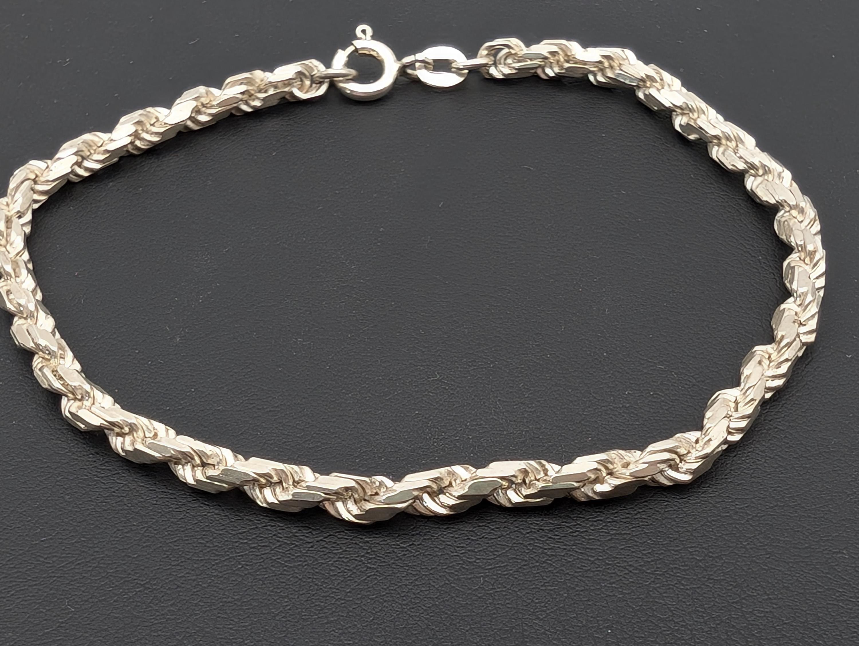 Vintage 3 Mm Sterling Silver Rope Chain Bracelet - 7.5