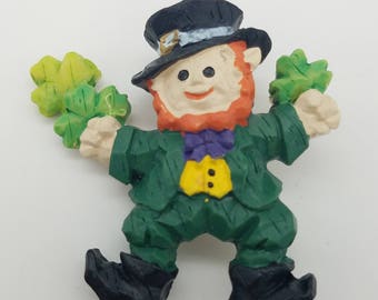 Old Stock Resin Dancing Leprechaun Lapel Pin / Brooch - St. Patrick's Day Jewelry