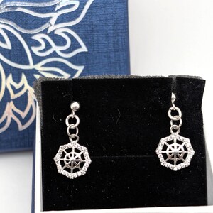 Sterling Silver Spiderweb Dangle Earrings, Threader, Stud, Halloween Goth, CZ Spiderweb