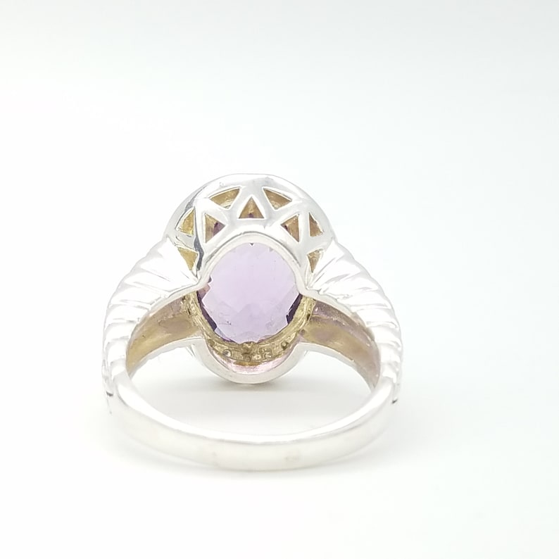 Vintage 14K Gold Size 8.5 4.5 Carat Amethyst /& Diamond Vintage Statement Ring Sterling Silver