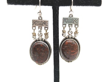Vintage Red-Brown Jasper & Sterling Silver Artisan Dangle Earrings