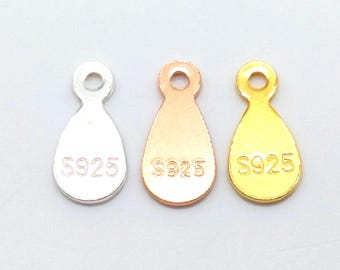 925 Sterling Silver or Gold Vermeil Teardrop Tag or Charm: Jewelry Hallmarking Supplies