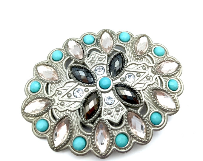 Turquoise Rhinestone Belt Vintage Silver Tone Faux Turquoise & Rhinestone Floral Ladies Belt ...