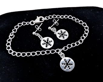 Sterling Silver Snowflake Bracelet & Earrings Set