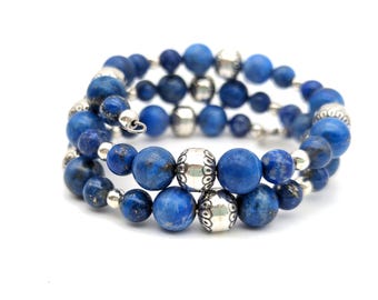 Carolyn Pollack Lapis, Sodalite & Sterling Silver Memory Wire Beaded Wrap Bracelet