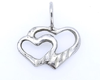 Vintage Sterling Silver Double Linked Hearts Charm or Pendant