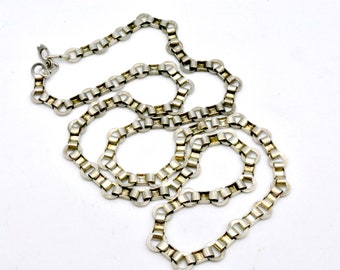 Antique Heavy Circle Link Chain Necklace - 900 Silver