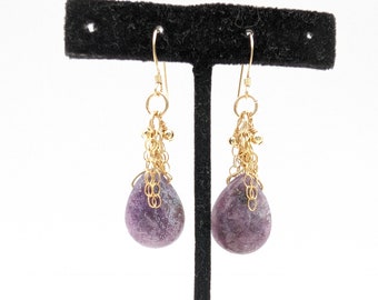 Vintage 14K Gold Filled & Teardrop Amethyst Dangle Earrings - 2"