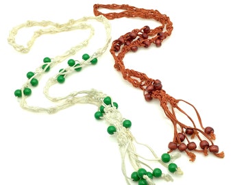 Lot of 2 Vintage Beaded Macrame Necklaces
