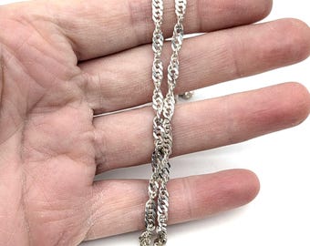 4mm Sterling Silver Twisted Diamond Cut Herringbone Chain Necklace - 18"
