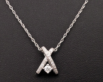 Vintage 14K White Gold & Diamond Omega Pendant Necklace - 16"