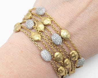 Vintage Multi-Strand Pave Crystal Gold Chain Link Bracelet - 7-8.75"