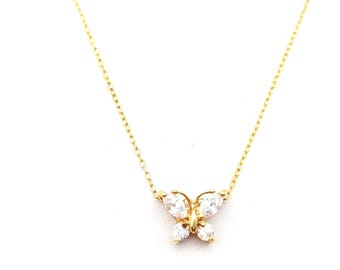 Gold Vermeil Sterling Silver & CZ Butterfly Pendant Necklace - 18"