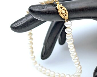 Vintage Cultured White Pearl & 14K Yellow Gold Bracelet - 7.75"