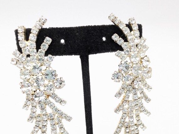Long Silver Plated & Rhinestone Statement Earring… - image 7