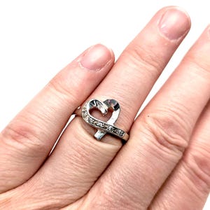 Vintage Sterling Silver & CZ Heart Ring - Size 8.25