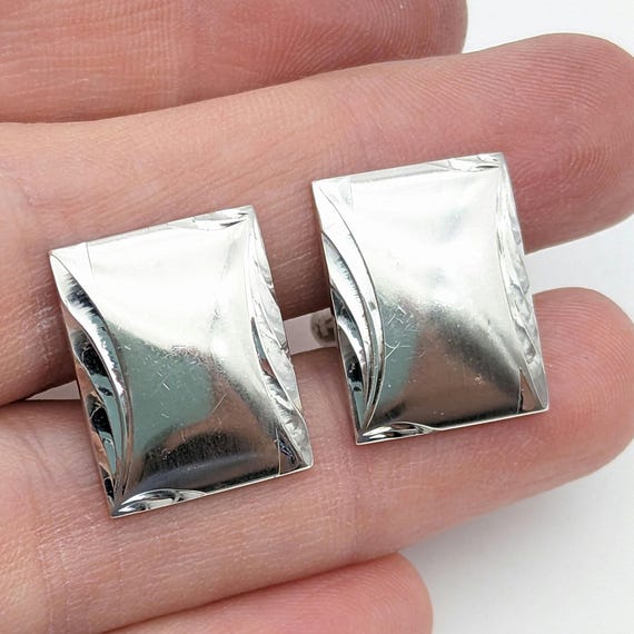 Sterling Silver Etched Rectangle Cufflinks