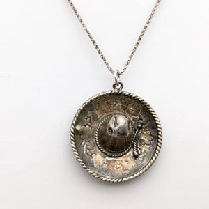 Vintage Mexico Sterling Silver Mini Sombrero Hat Pendant Necklace - 25&quot;