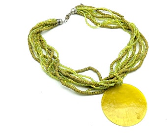 Vintage Coldwater Creek Green Bead Disk Necklace - 18"