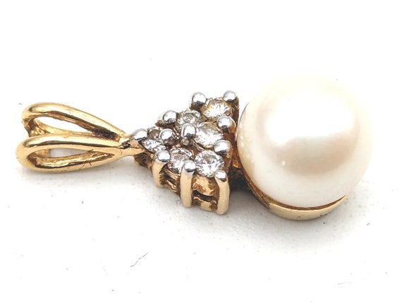 14K Gold, Diamond & Cultured Pearl Pendant - image 7