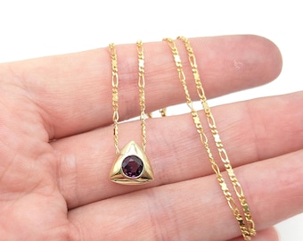 Estate 14K Gold Natural Pink Rubellite Tourmaline Pendant Necklace - 19.5"