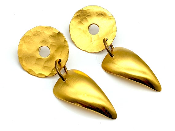 Signed Roz Balkin Hammered Gold Plated Modernist … - image 1