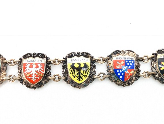 800 Silver Enameled German Travel Charm Link Brac… - image 5