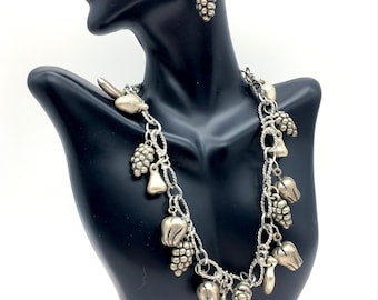 Vintage Dangling Fruit Charm Necklace & Earrings Set - 16"
