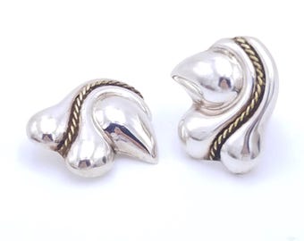 Taxco Mexico Sterling Silver Aztec Inspired Modernist Clip Earrings