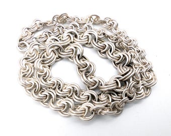 Antique 835 Silver Heavy Graduated Circle Link Chain Necklace - 17"