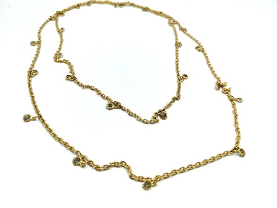Long Vintage Gold Tone Chain With Grey Crystal Ac… - image 1