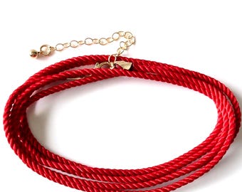 Minimalist Red Silk Cord Necklace: Sterling Silver, 14k Gold Filled, Rope Necklace, Made to Order