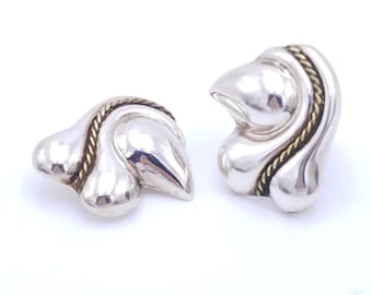 Taxco Mexico Sterling Silver Aztec Inspired Modernist Clip Earrings