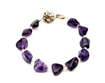 Sterling Silver & Amethyst Beaded Bracelet - 7.5"