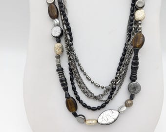 Vintage Lia Sophia Oxidized Gunmetal Glass Beaded Necklace - 38-41" Adjustable