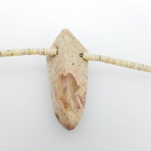 Vintage Mexican Matrix Opal Agate Pendant on a Handmade Mother of Pearl Disk Bead Necklace - 25.5&quot;