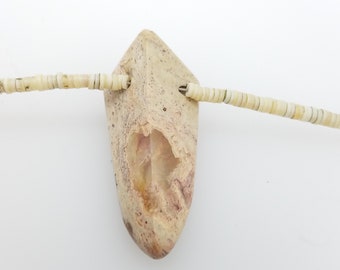 Vintage Mexican Matrix Opal Agate Pendant on a Handmade Mother of Pearl Disk Bead Necklace - 25.5"