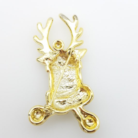 Brushed Gold Tone Reindeer Brooch Signed AJC - image 5