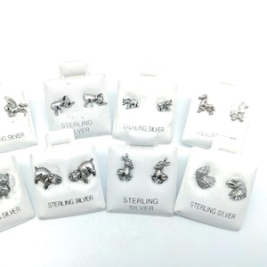 Small  Sterling Silver Animal Stud Earrings; Horse, Pegasus, Pig, Elephant, Donkey, Eagle, Mouse
